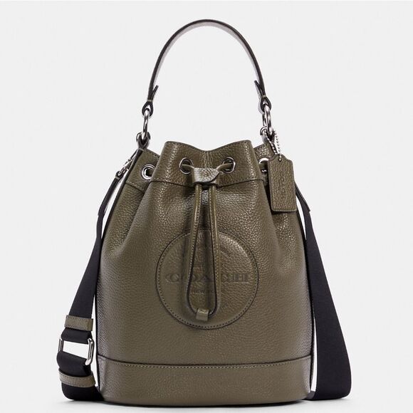 COACH Dempsey Crossbody Bucket Bagβin Olive Green & Silver - Picture 3 of 14